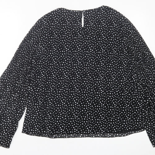 Stradivarius Womens Black Polka Dot Polyester Basic Blouse Size S Crew Neck