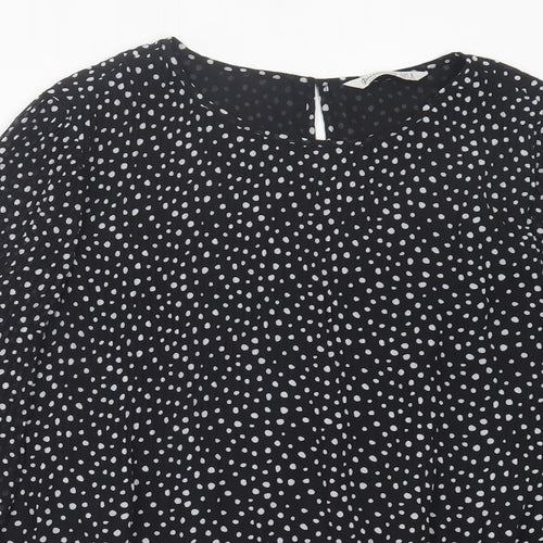 Stradivarius Womens Black Polka Dot Polyester Basic Blouse Size S Crew Neck