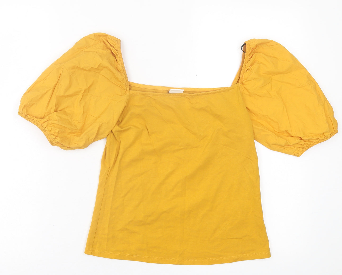 h7m Womens Yellow  Viscose Basic T-Shirt Size S Square Neck