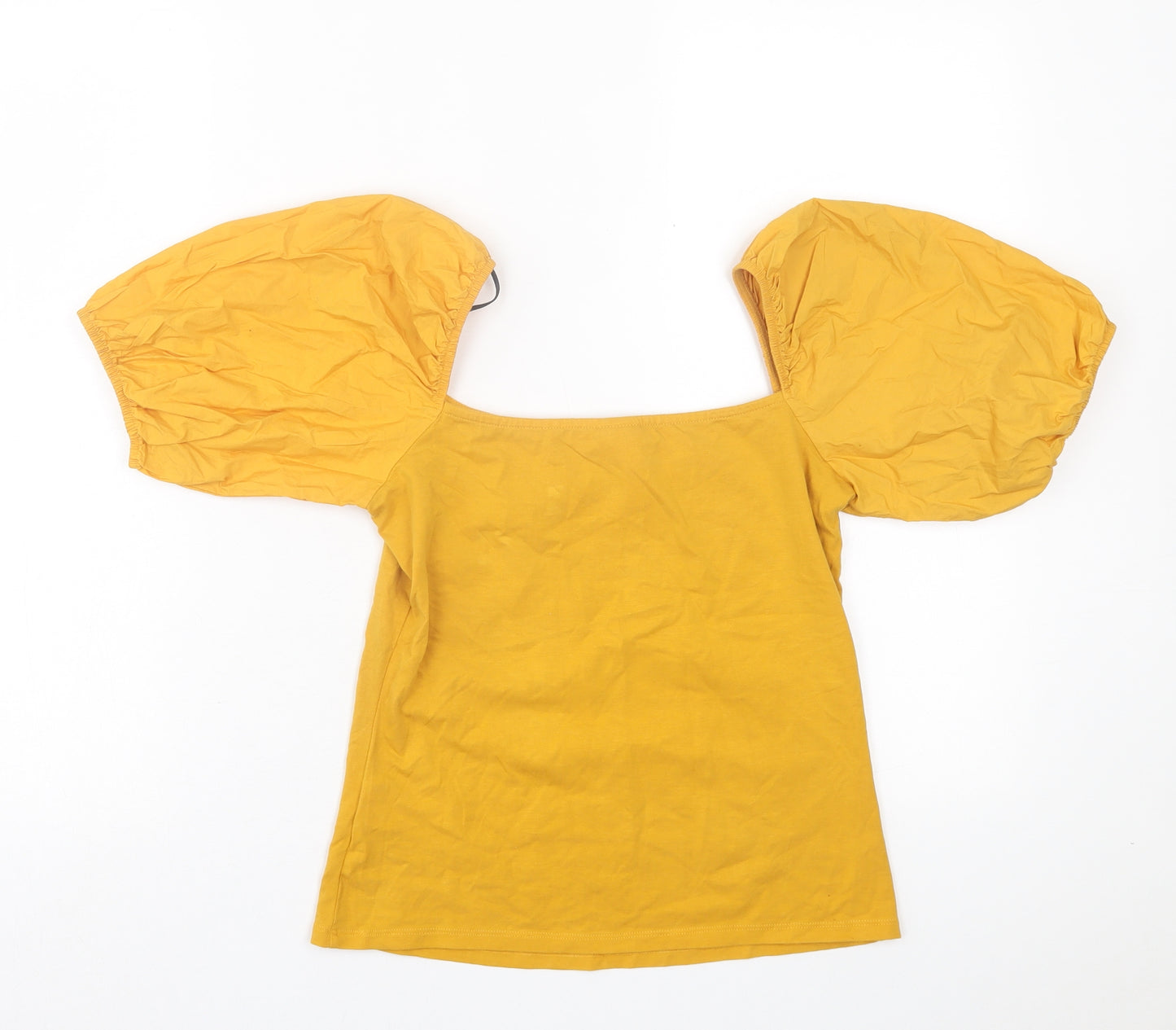 h7m Womens Yellow  Viscose Basic T-Shirt Size S Square Neck