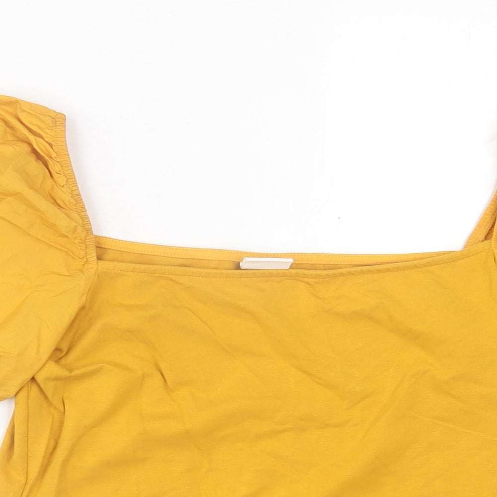 h7m Womens Yellow  Viscose Basic T-Shirt Size S Square Neck