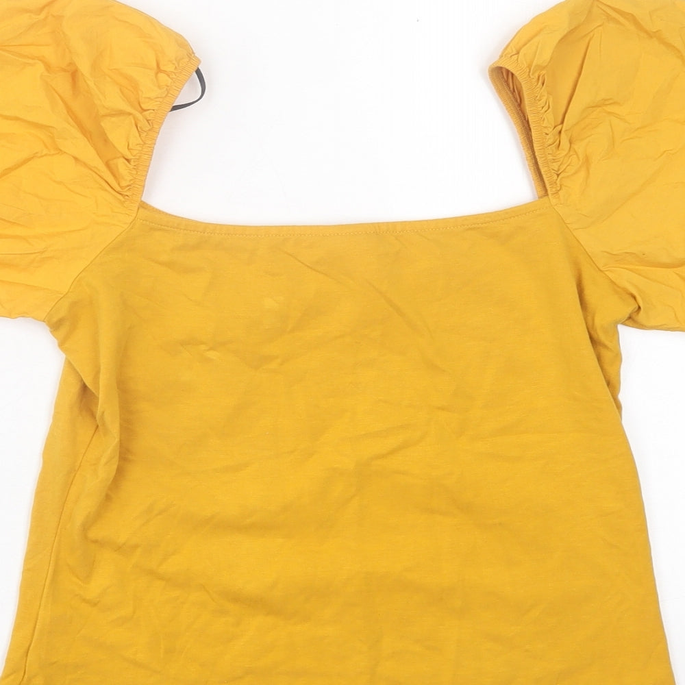 h7m Womens Yellow  Viscose Basic T-Shirt Size S Square Neck