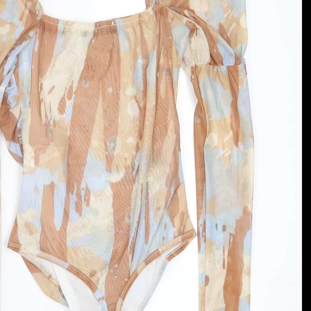 Boohoo Womens Multicoloured Geometric Polyester Bodysuit One-Piece Size 10  Button