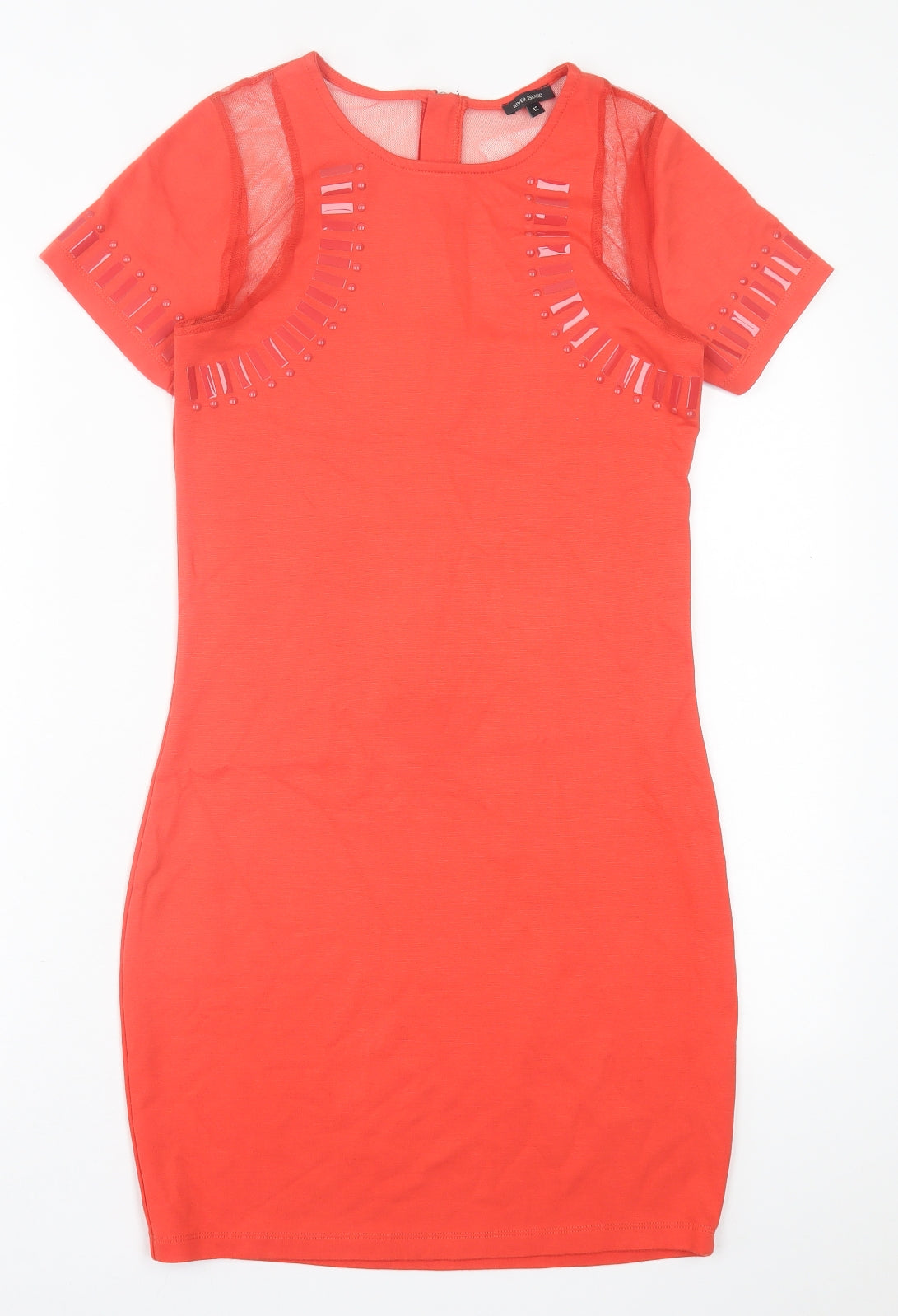 River Island Womens Orange  Polyester Bodycon  Size 12  Crew Neck Zip