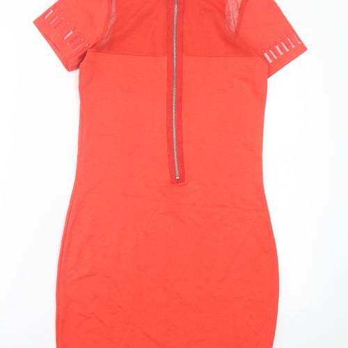 River Island Womens Orange  Polyester Bodycon  Size 12  Crew Neck Zip