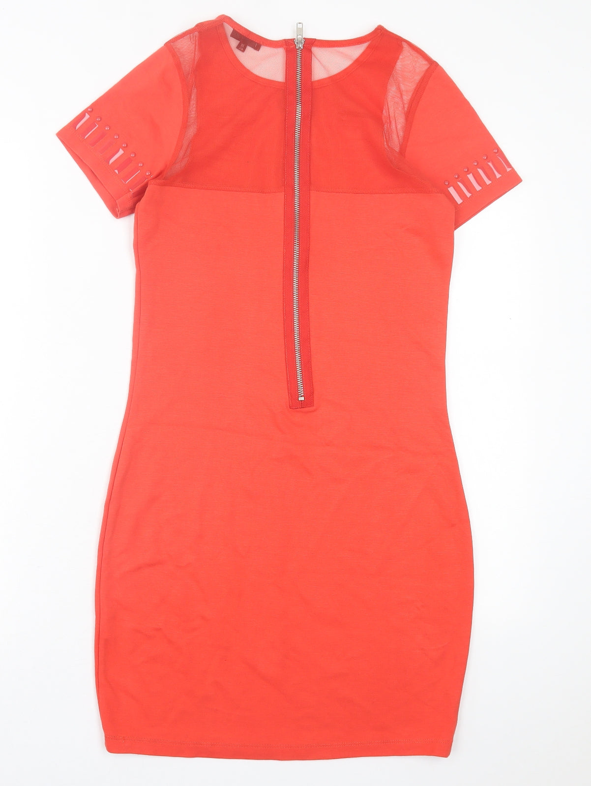 River Island Womens Orange  Polyester Bodycon  Size 12  Crew Neck Zip