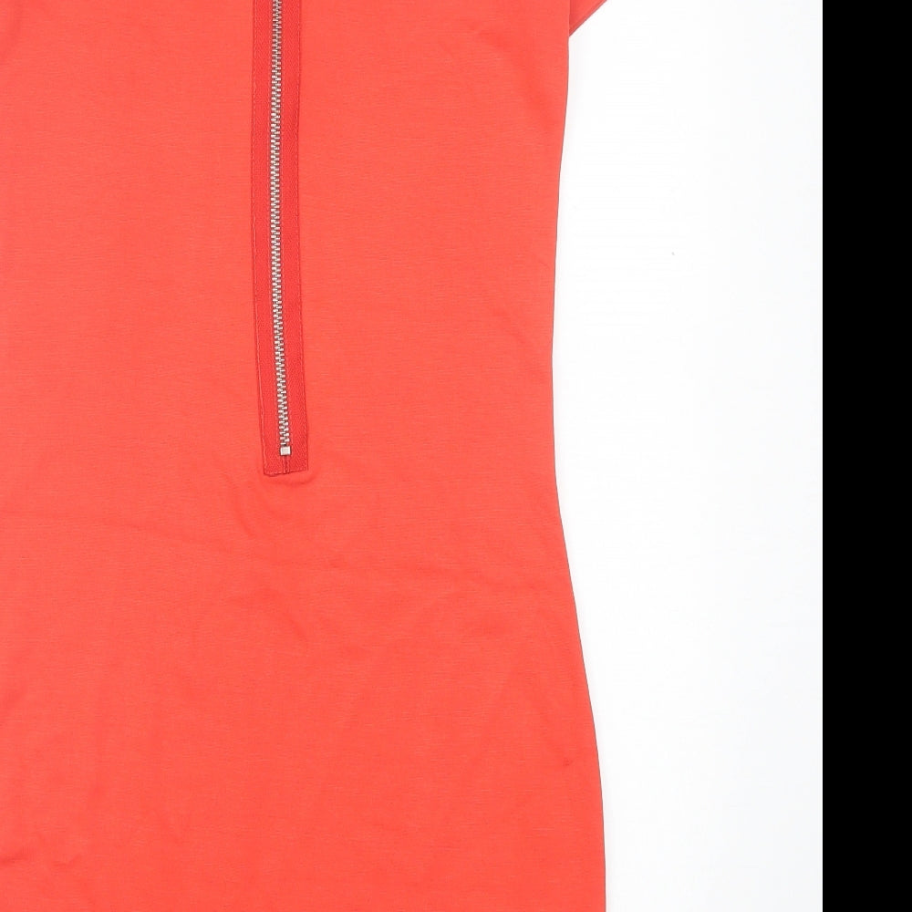 River Island Womens Orange  Polyester Bodycon  Size 12  Crew Neck Zip