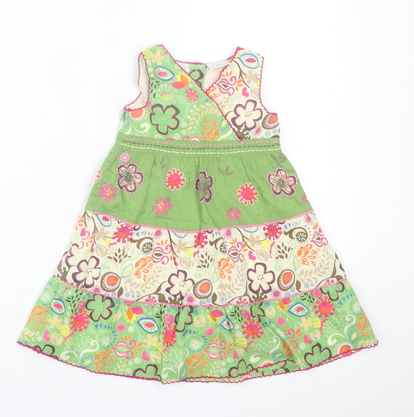 NEXT Girls Green Floral Cotton A-Line  Size 9-12 Months  V-Neck Button