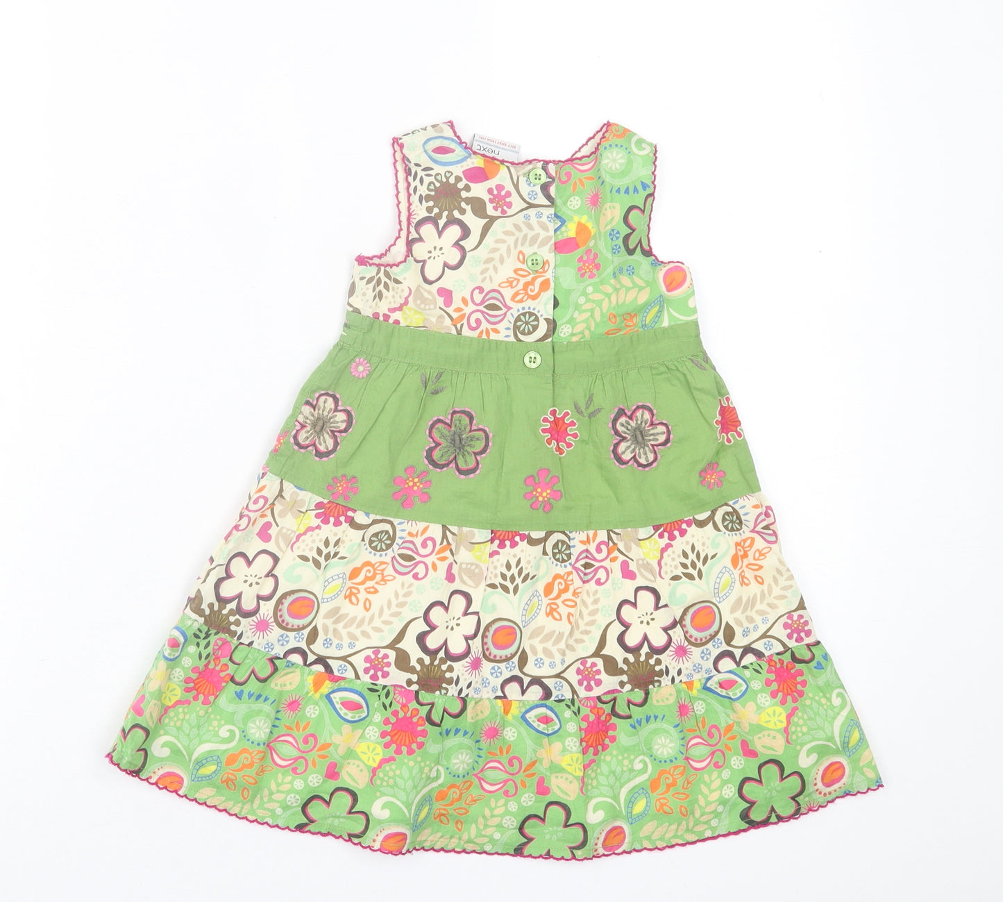 NEXT Girls Green Floral Cotton A-Line  Size 9-12 Months  V-Neck Button
