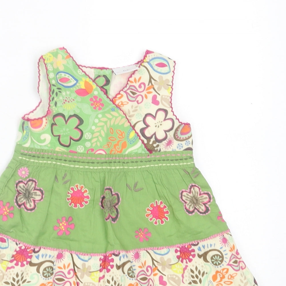 NEXT Girls Green Floral Cotton A-Line  Size 9-12 Months  V-Neck Button