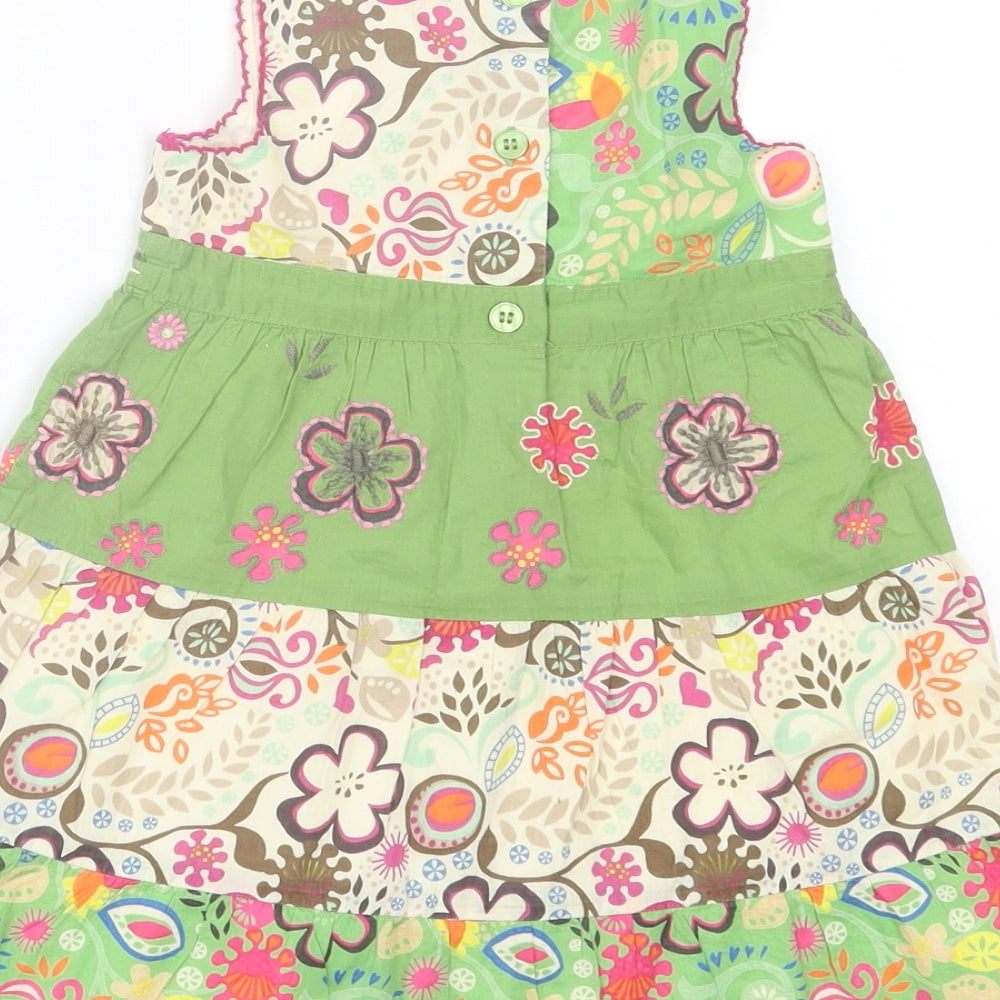 NEXT Girls Green Floral Cotton A-Line  Size 9-12 Months  V-Neck Button