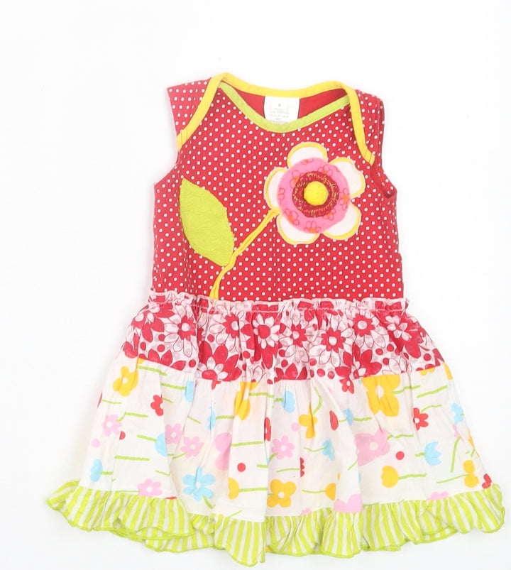 Preworn Girls Multicoloured Geometric Cotton A-Line  Size 6-9 Months  Crew Neck Pullover