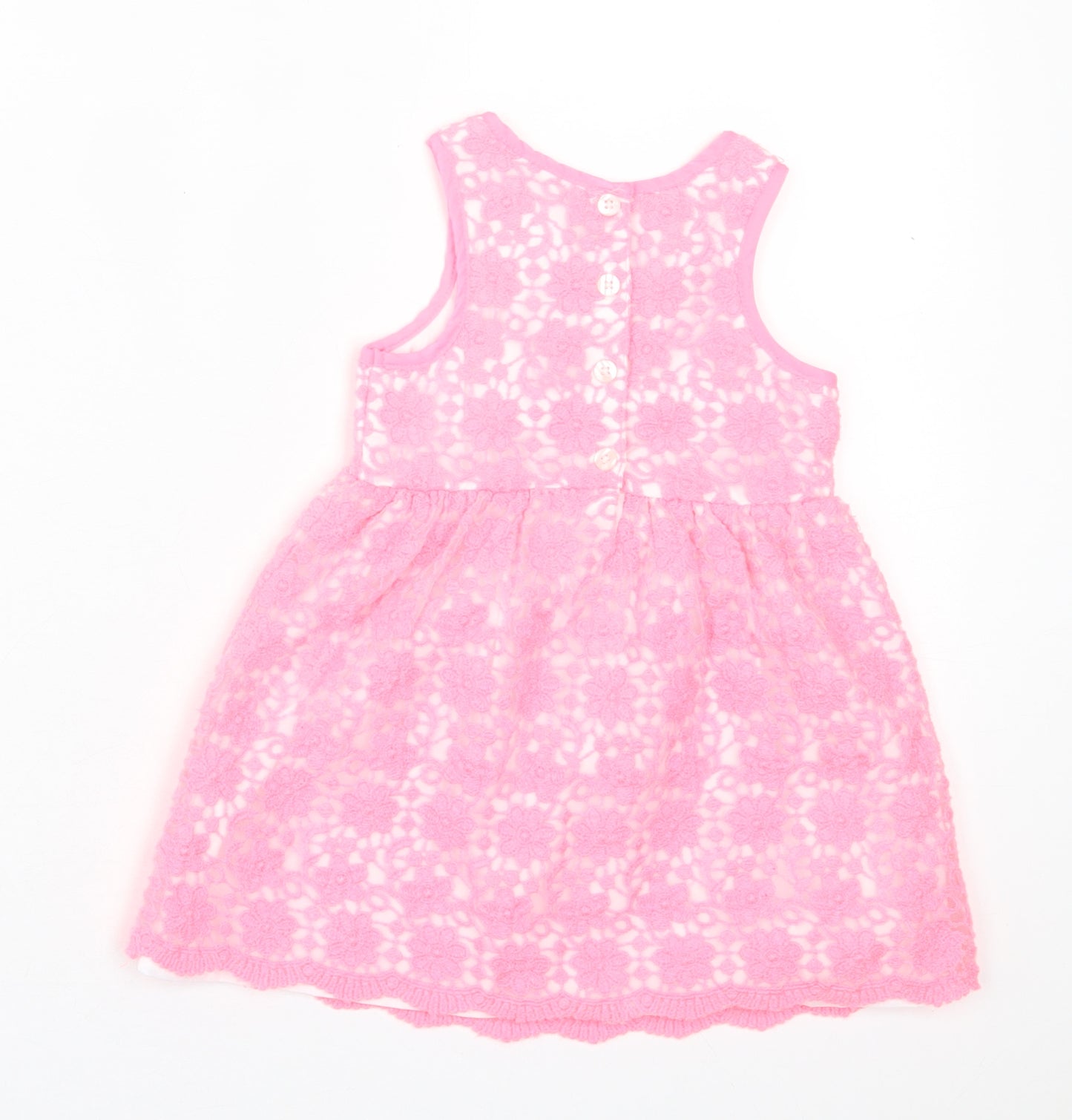 Young Dimension Girls Pink Floral Polyester A-Line  Size 9-12 Months  Crew Neck Button