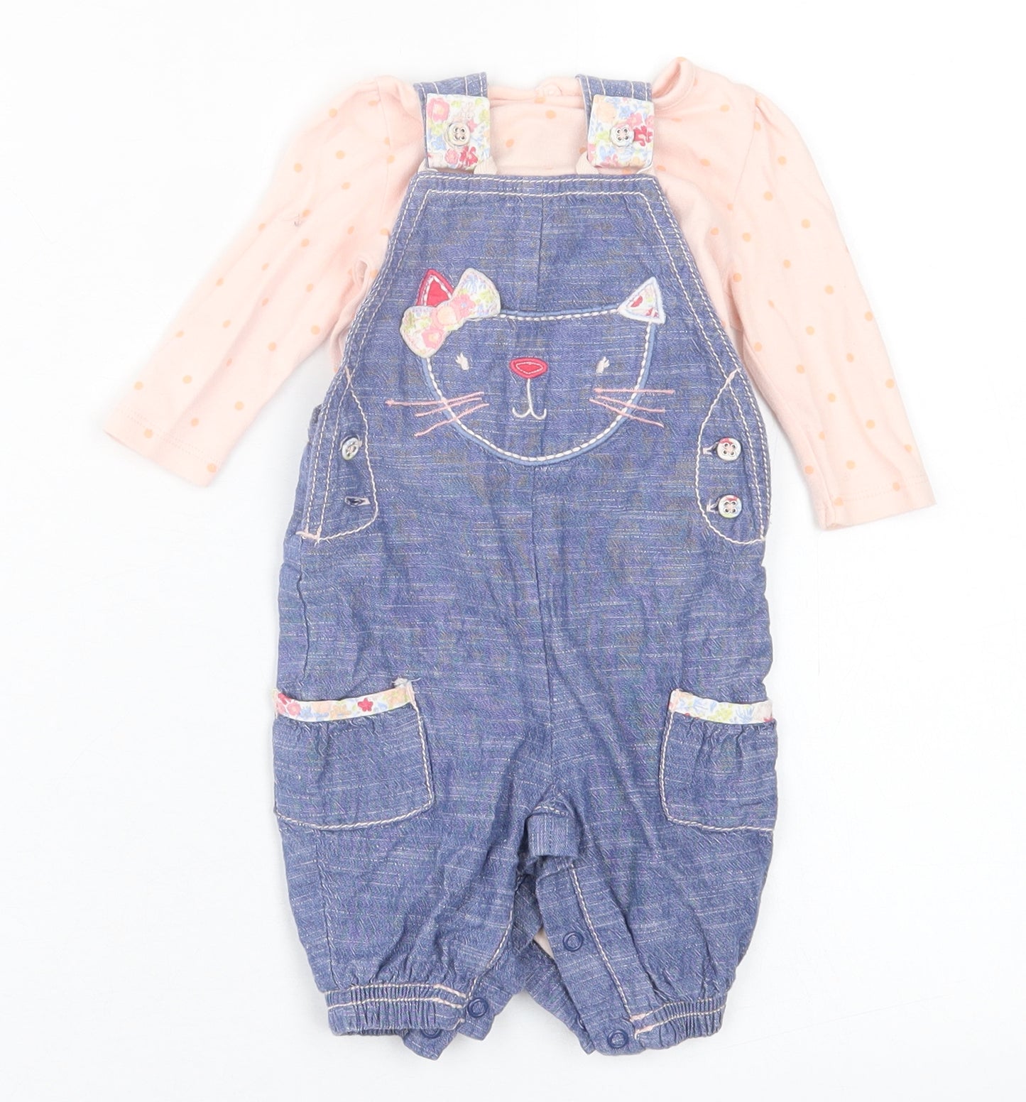 George Girls Multicoloured Polka Dot Cotton Dungaree Outfit/Set Size 0-3 Months  Button