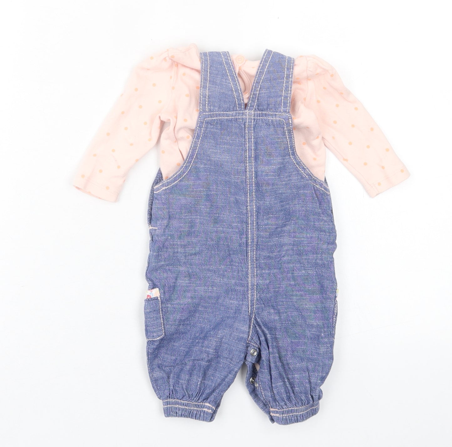 George Girls Multicoloured Polka Dot Cotton Dungaree Outfit/Set Size 0-3 Months  Button