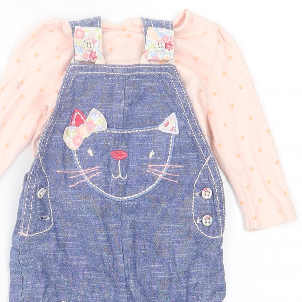 George Girls Multicoloured Polka Dot Cotton Dungaree Outfit/Set Size 0-3 Months  Button