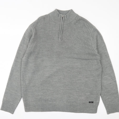 A&J Mens Grey High Neck  Acrylic Pullover Jumper Size 2XL