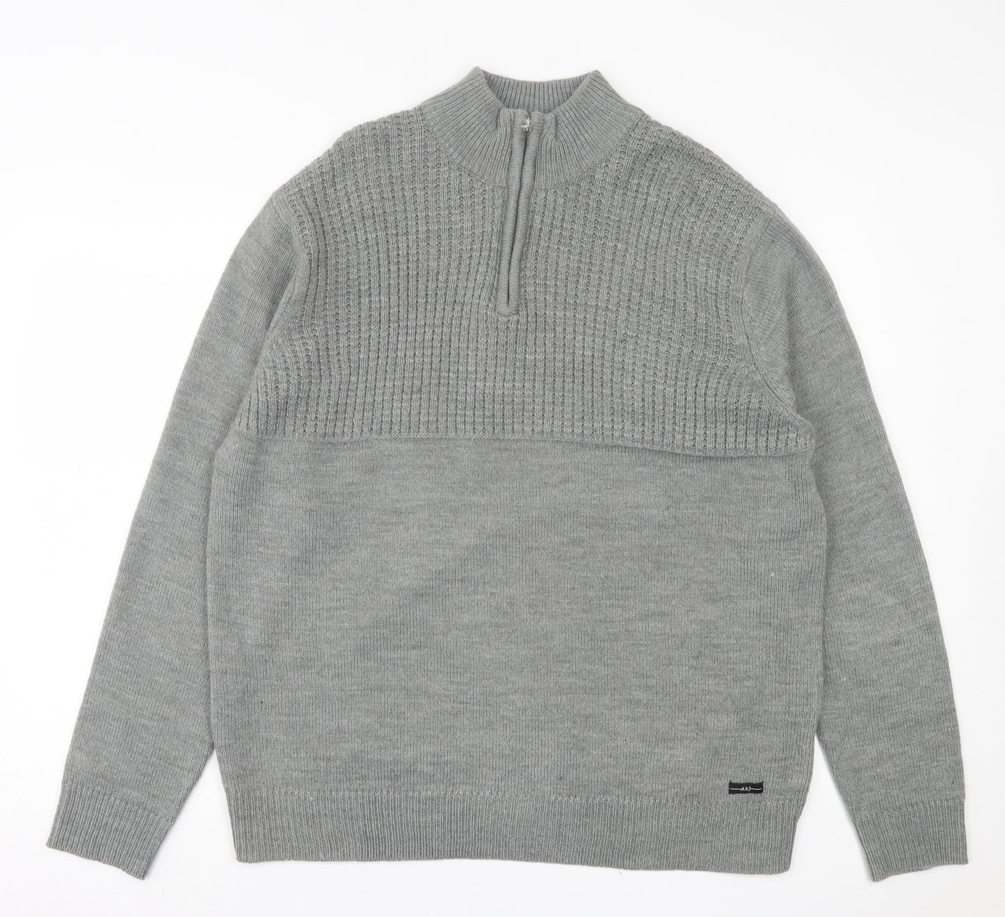 A&J Mens Grey High Neck  Acrylic Pullover Jumper Size 2XL