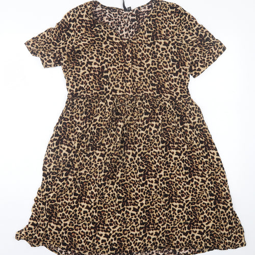 Pieces Womens Brown Animal Print Viscose A-Line  Size S  V-Neck Pullover