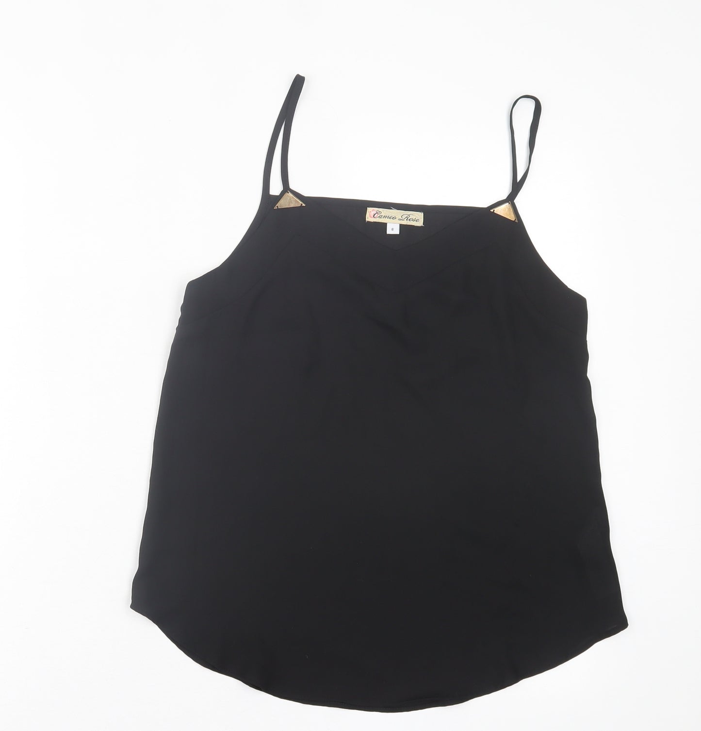 Cameo Womens Black  Polyester Basic Tank Size 8 V-Neck