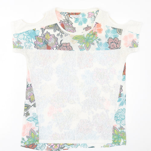 NEXT Womens Multicoloured Floral Polyester Basic T-Shirt Size 12 Crew Neck - cold Shoulder