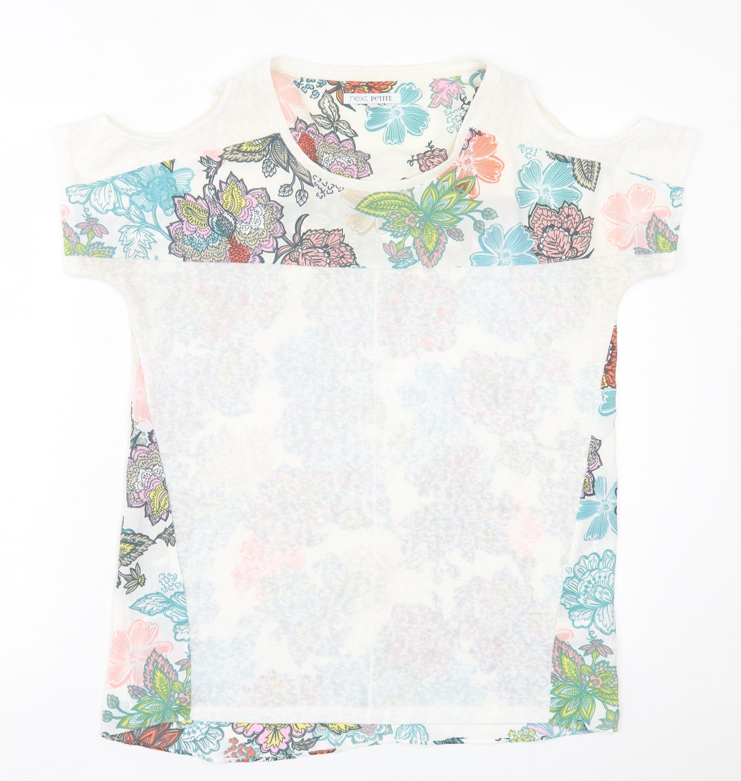 NEXT Womens Multicoloured Floral Polyester Basic T-Shirt Size 12 Crew Neck - cold Shoulder