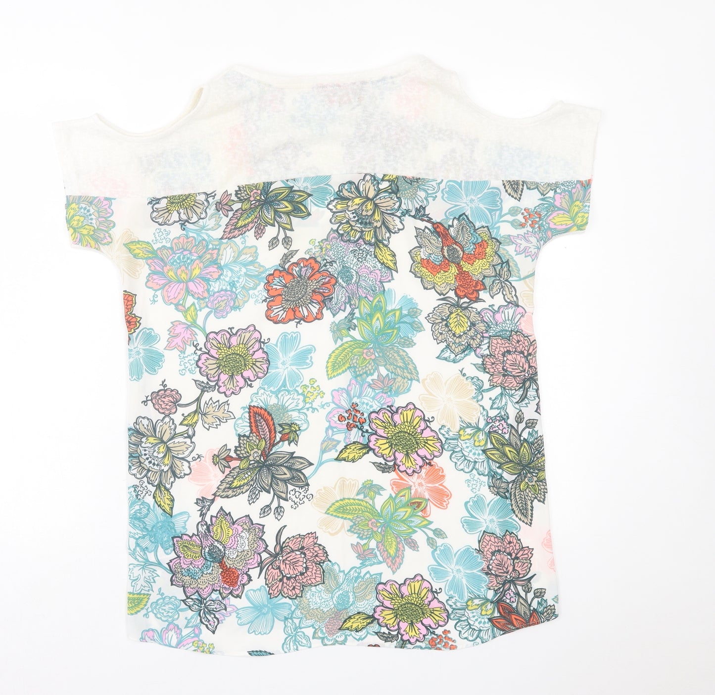 NEXT Womens Multicoloured Floral Polyester Basic T-Shirt Size 12 Crew Neck - cold Shoulder