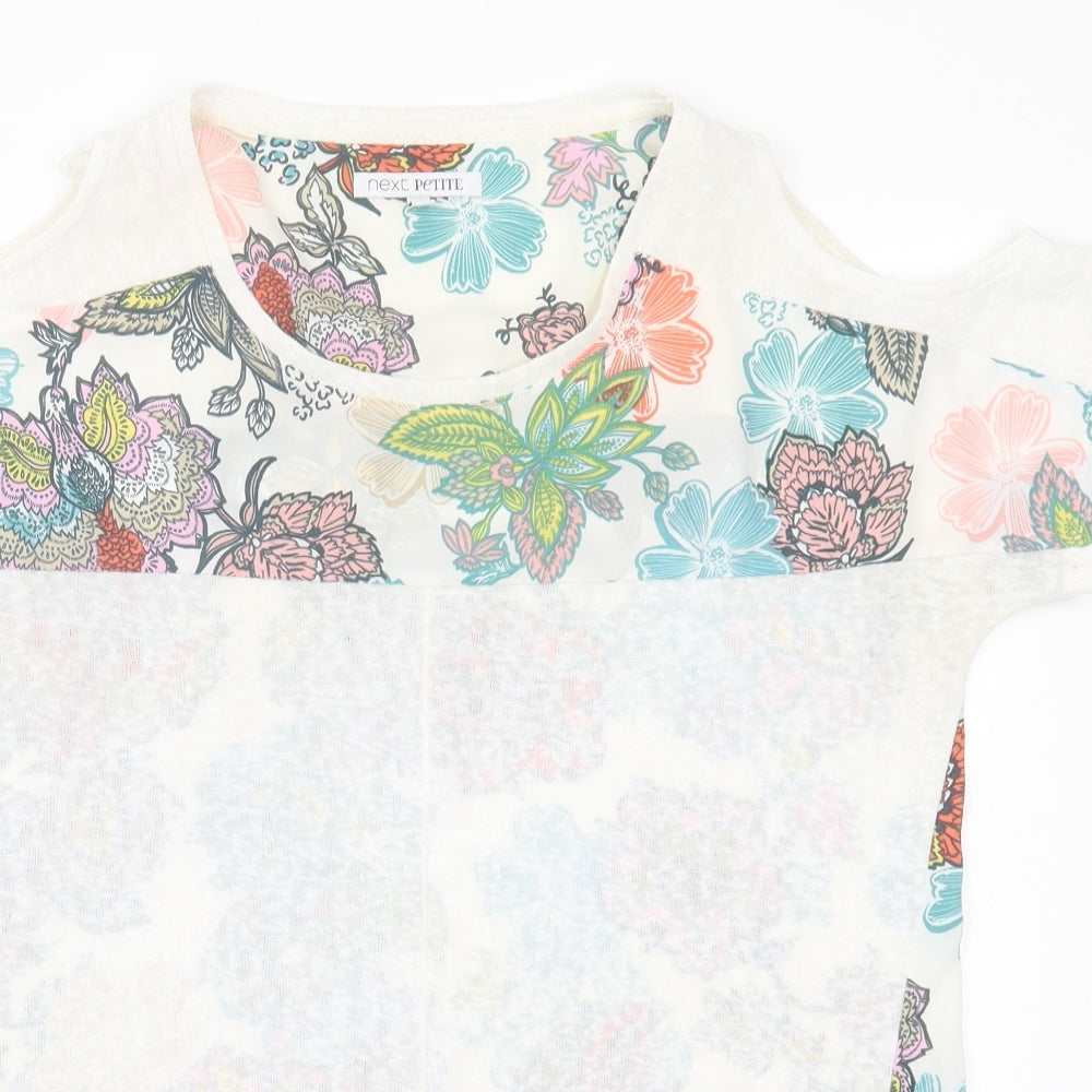 NEXT Womens Multicoloured Floral Polyester Basic T-Shirt Size 12 Crew Neck - cold Shoulder