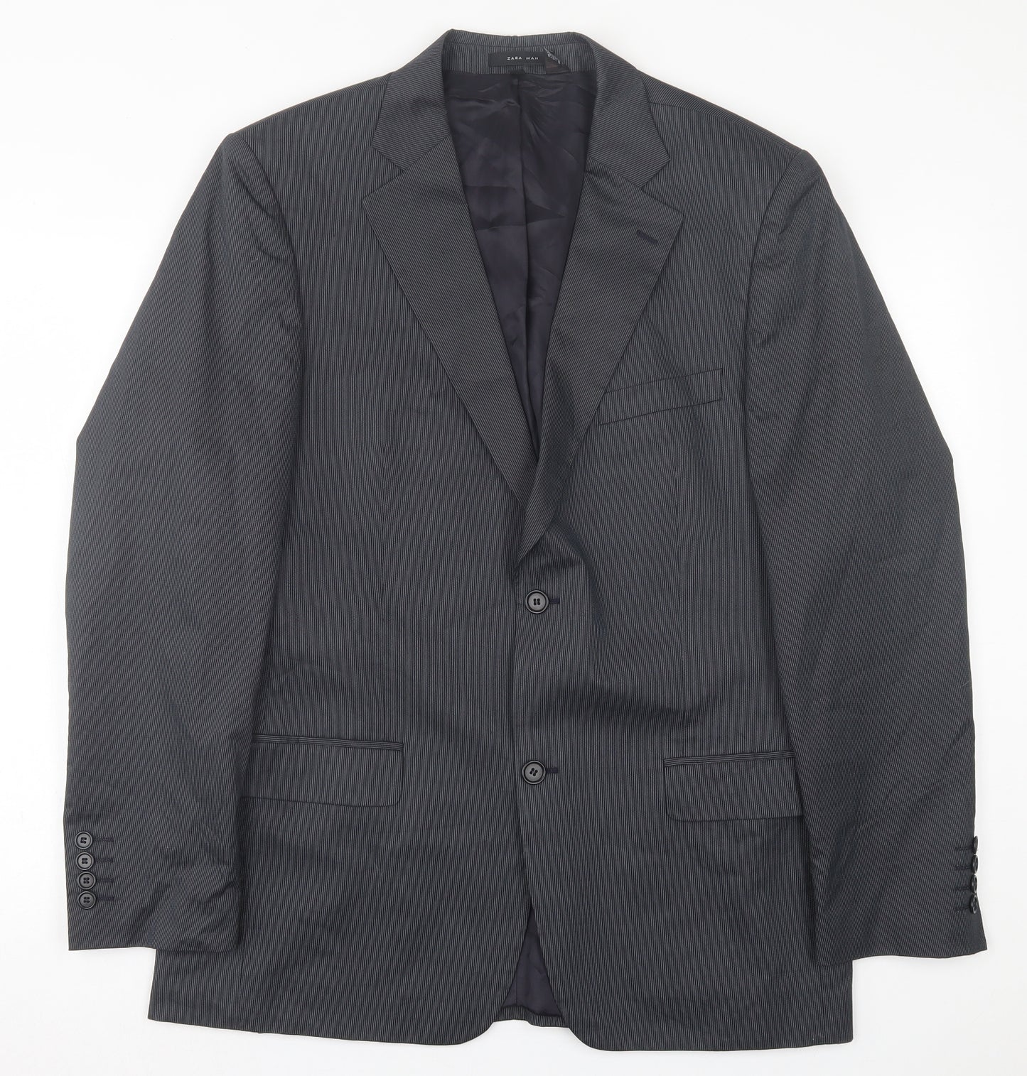 Zara Mens Grey Striped Cotton Jacket Suit Jacket Size 42