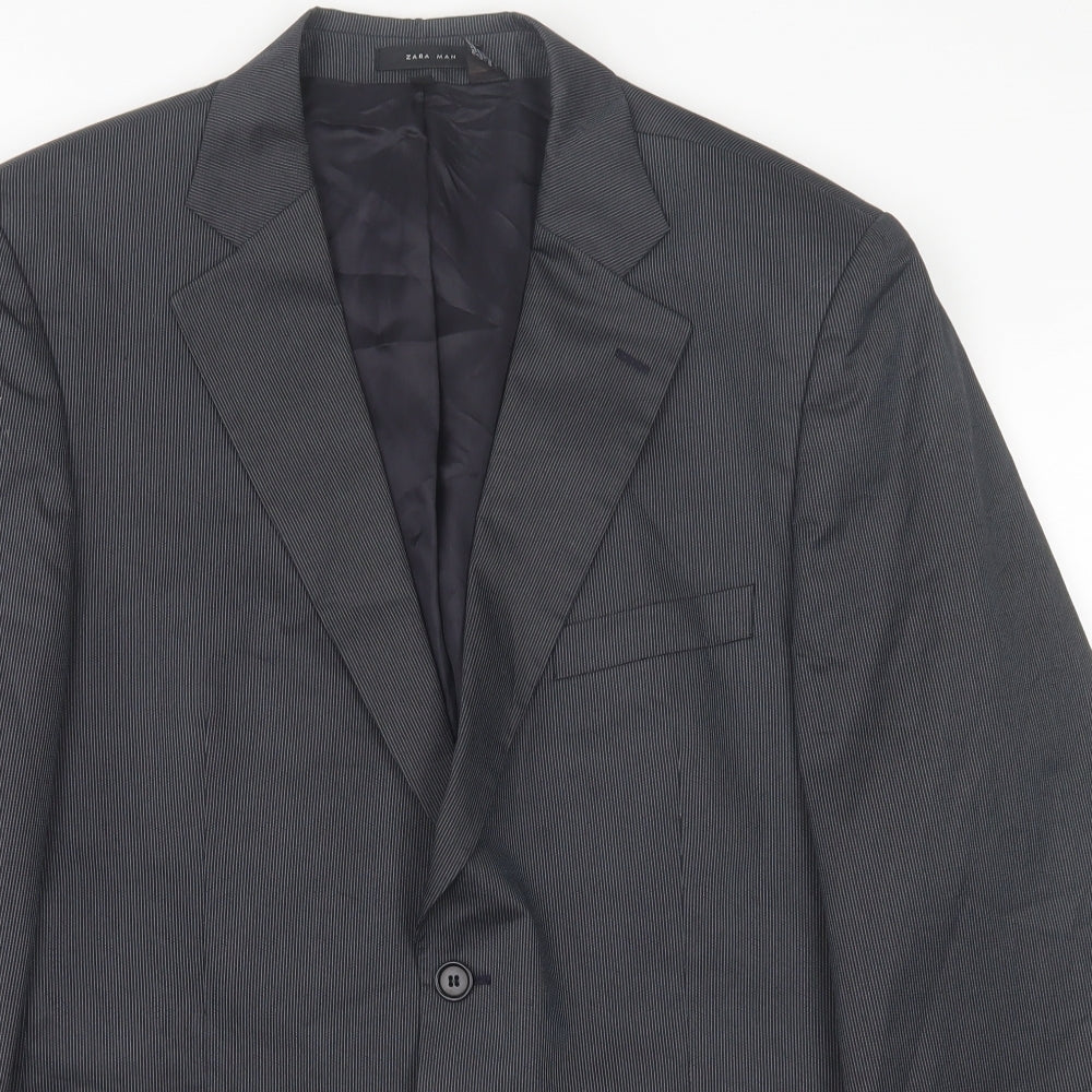 Zara Mens Grey Striped Cotton Jacket Suit Jacket Size 42