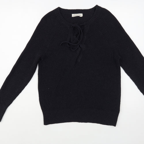 H&M Womens Blue V-Neck  Cotton Pullover Jumper Size S