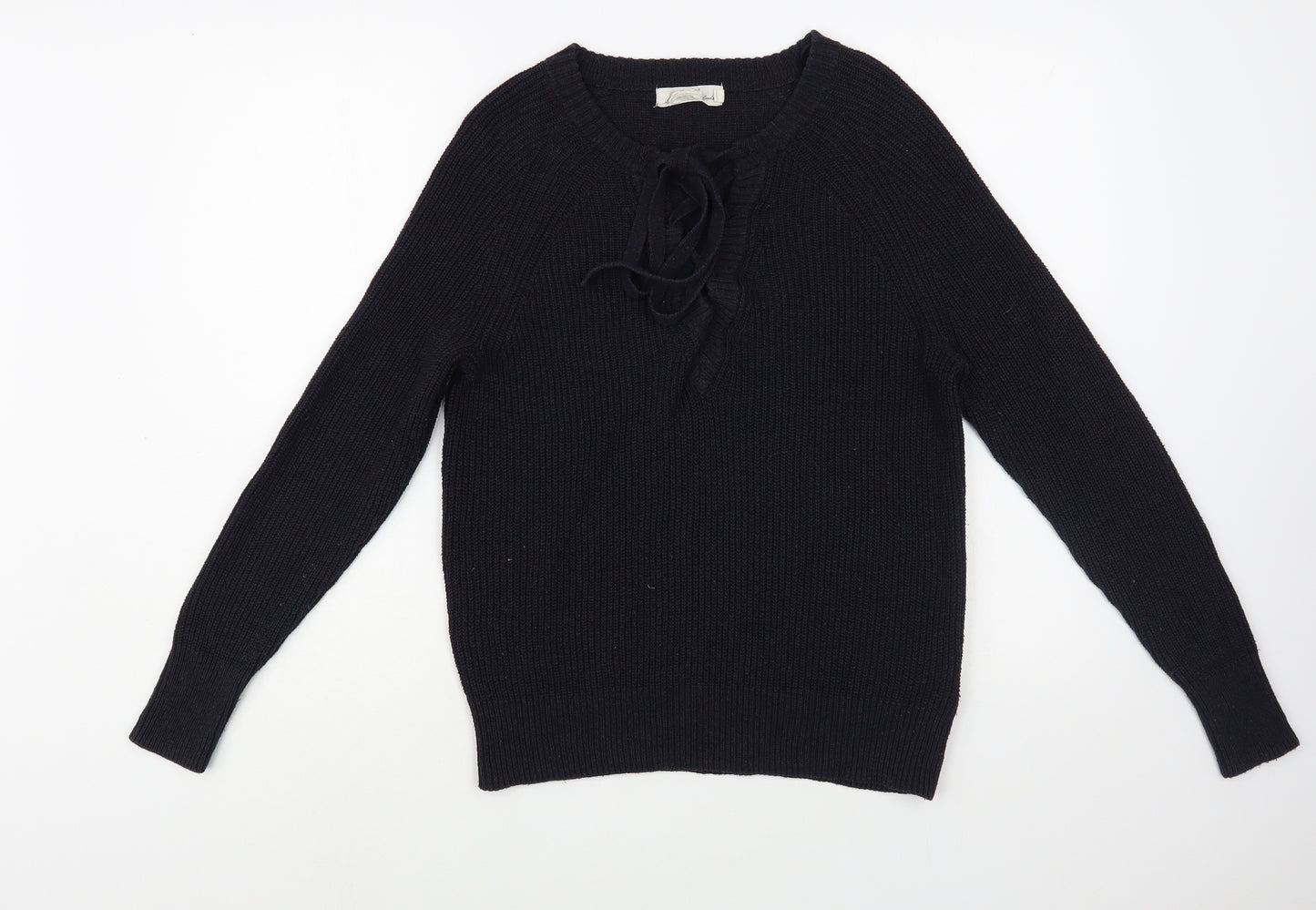 H&M Womens Blue V-Neck  Cotton Pullover Jumper Size S