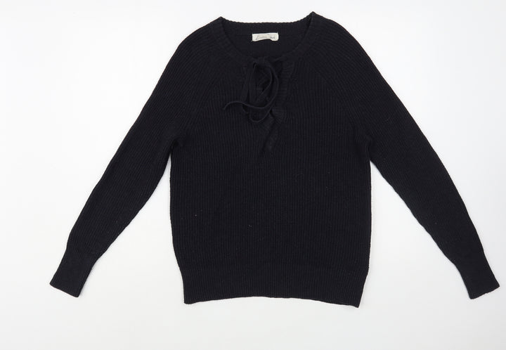 H&M Womens Blue V-Neck  Cotton Pullover Jumper Size S