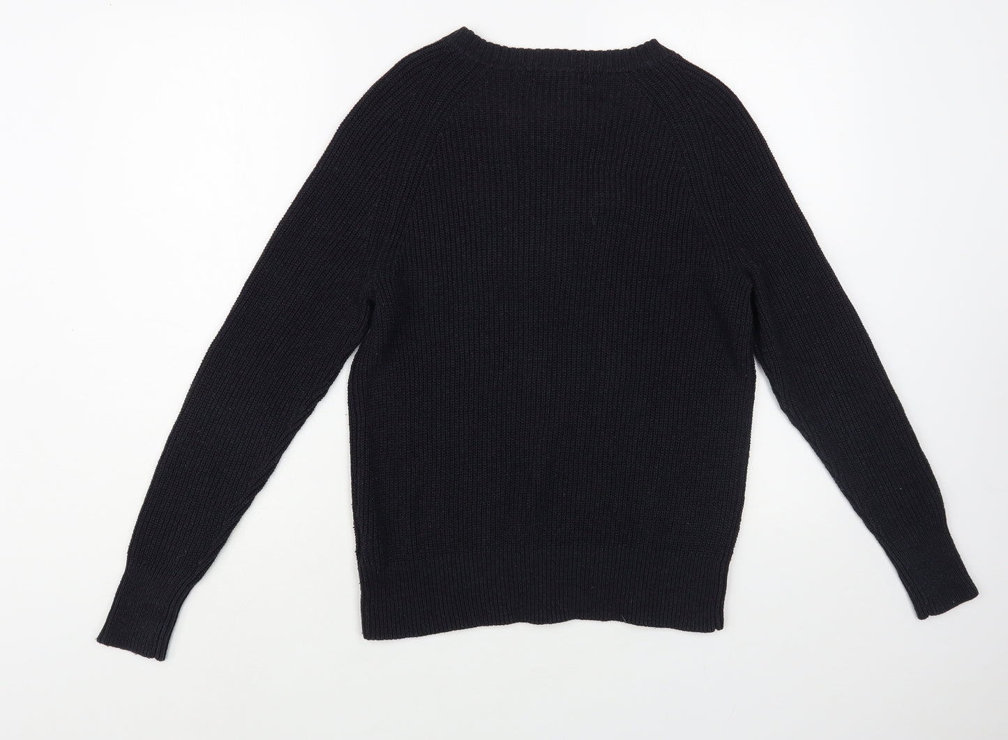 H&M Womens Blue V-Neck  Cotton Pullover Jumper Size S