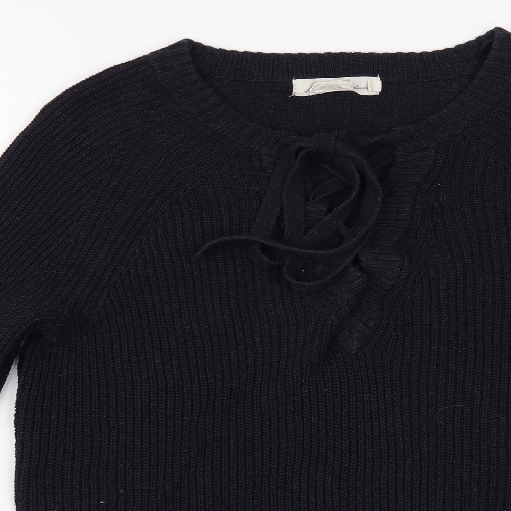 H&M Womens Blue V-Neck  Cotton Pullover Jumper Size S