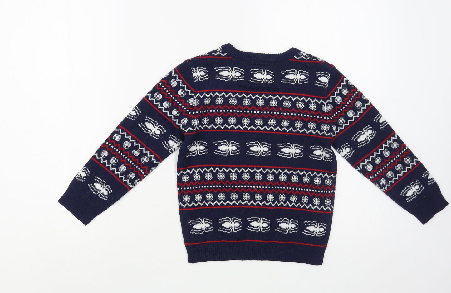 F&F Boys Blue Crew Neck Fair Isle Acrylic Pullover Jumper Size 5-6 Years  Pullover - Spider-Man Christmas
