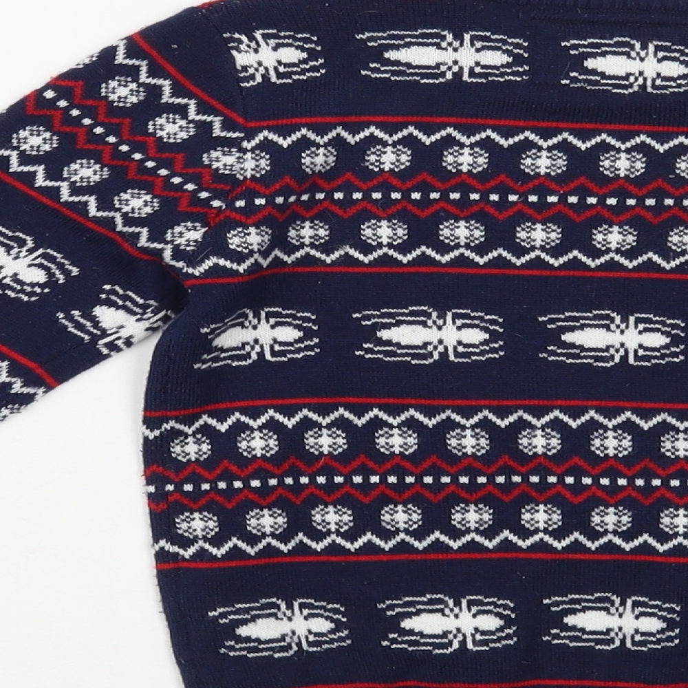 F&F Boys Blue Crew Neck Fair Isle Acrylic Pullover Jumper Size 5-6 Years  Pullover - Spider-Man Christmas
