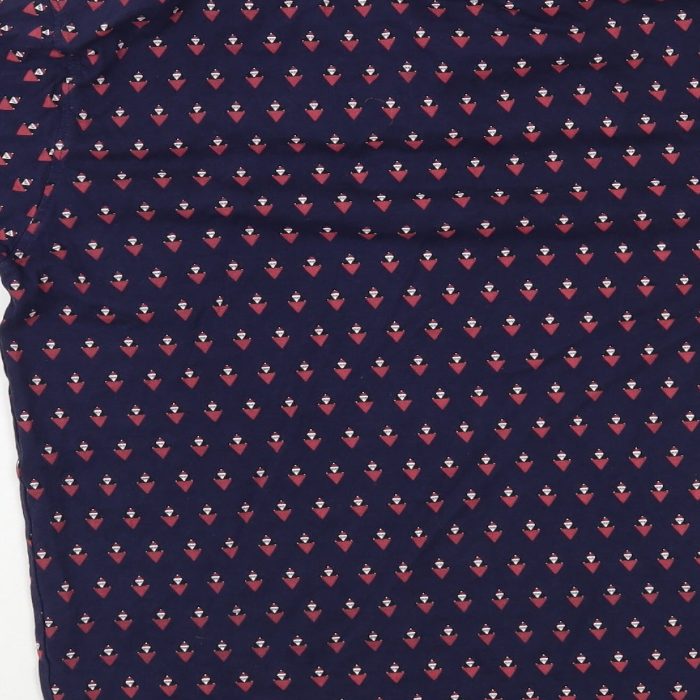 Dunnes Stores Mens Blue Geometric Cotton  Polo Size XS Collared Button - Santa Pattern