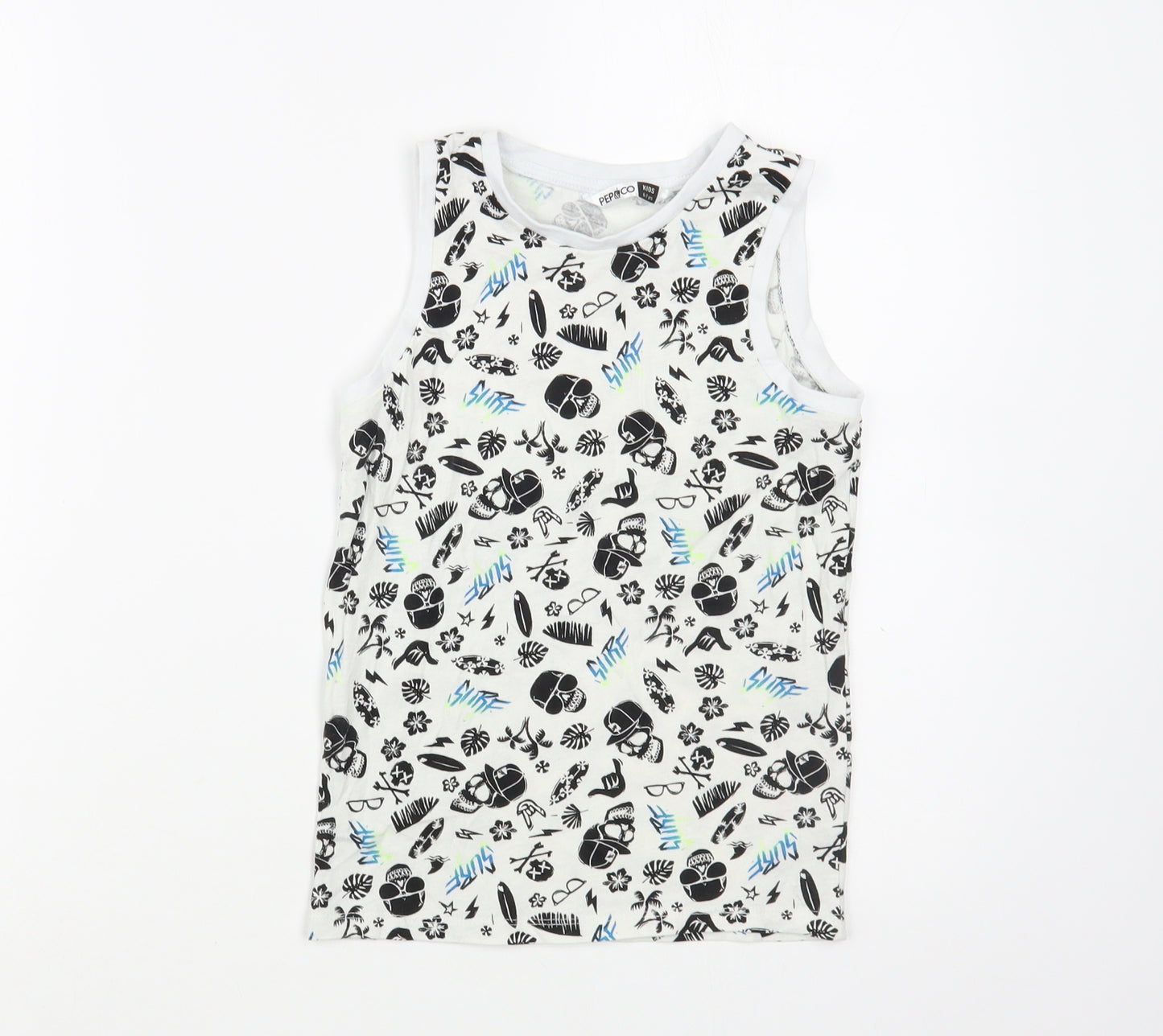 Pep&C0 Boys White Geometric Cotton Pullover Tank Size 6-7 Years Crew Neck Pullover - Skull Print