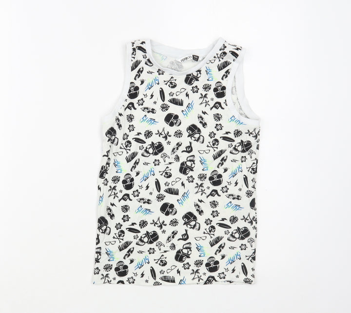 Pep&C0 Boys White Geometric Cotton Pullover Tank Size 6-7 Years Crew Neck Pullover - Skull Print