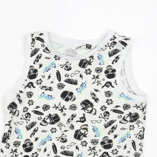 Pep&C0 Boys White Geometric Cotton Pullover Tank Size 6-7 Years Crew Neck Pullover - Skull Print
