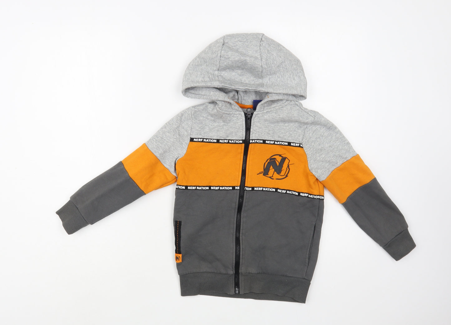 NERF Boys Grey Colourblock Cotton Full Zip Hoodie Size 6-7 Years  Zip