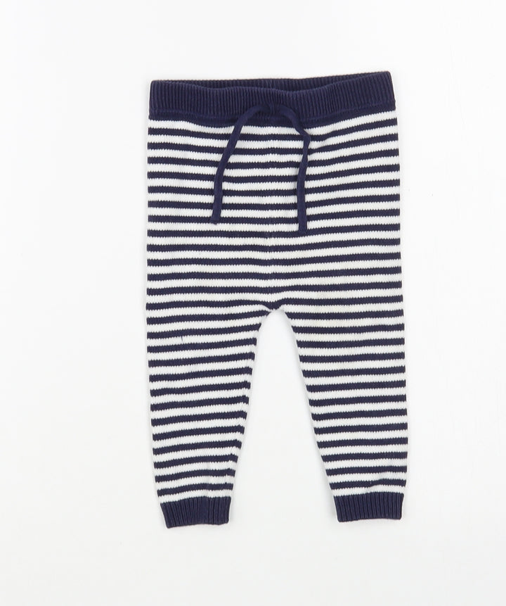 Bub Baby Blue Striped Cotton Jogger Trousers Size 9 Months Drawstring