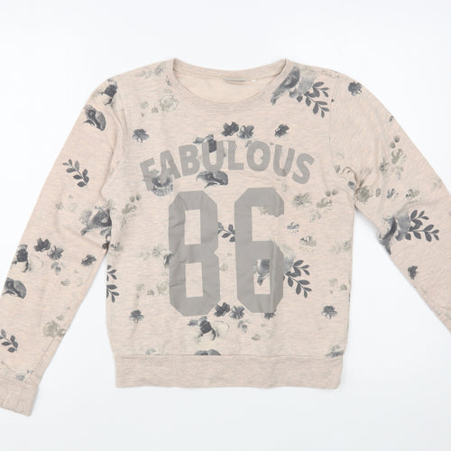 name it Girls Beige Floral Cotton Pullover Sweatshirt Size 11-12 Years  Pullover