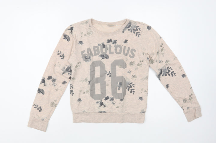 name it Girls Beige Floral Cotton Pullover Sweatshirt Size 11-12 Years  Pullover