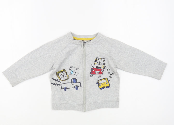 Nutmeg Baby Grey Cotton Full Zip Jumper Size 12-18 Months Zip - Cars