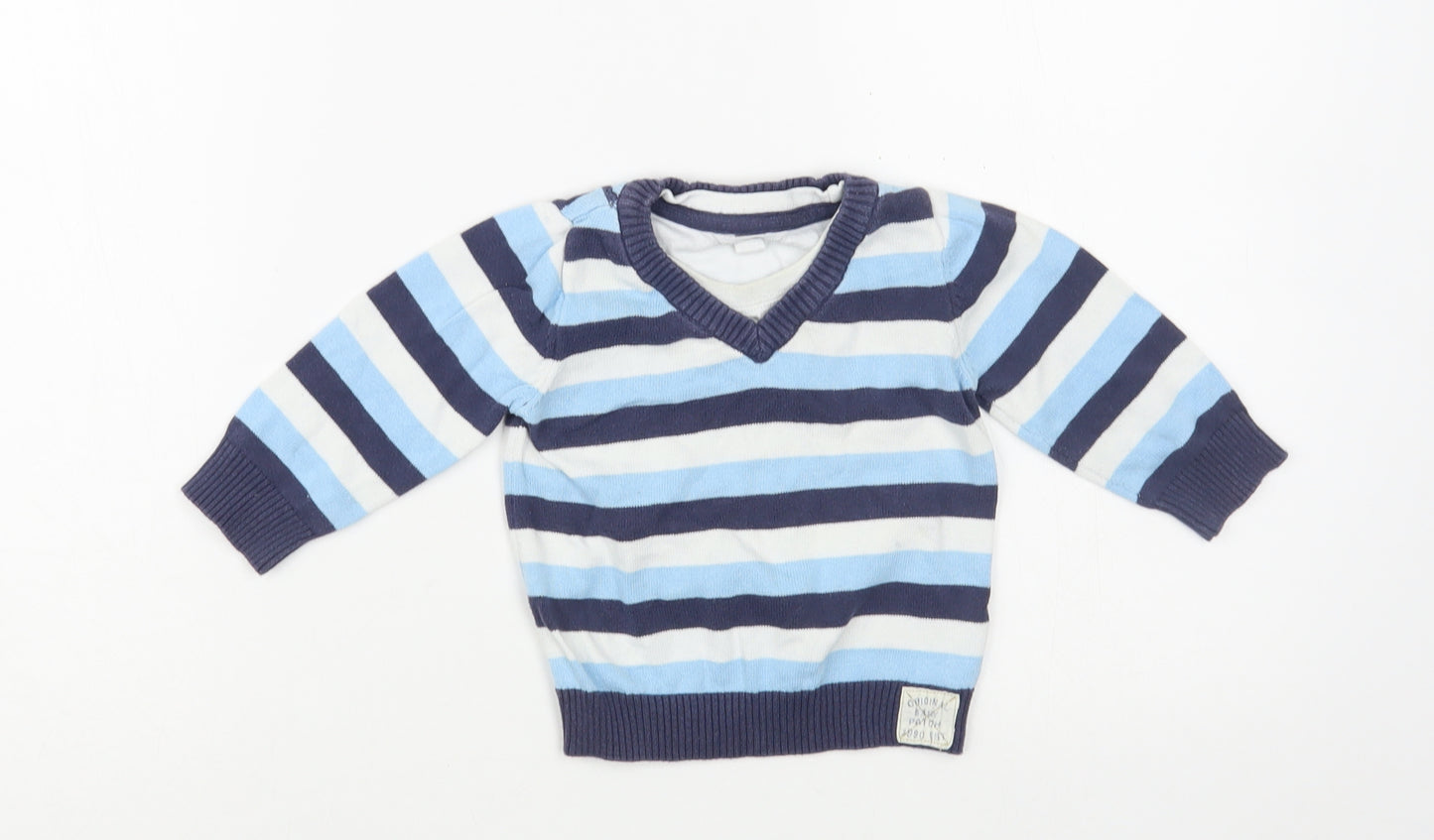 Pumpkin Patch Baby Blue Striped Cotton Pullover Jumper Size 6-9 Months  Pullover