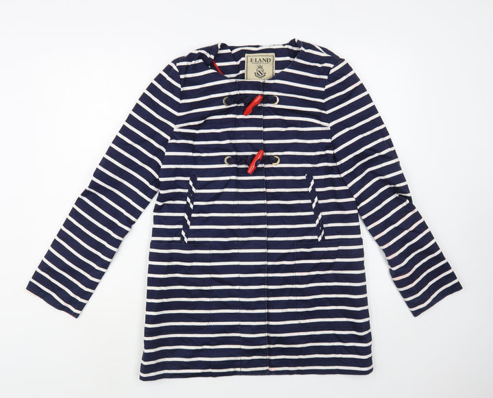 E Land Womens Blue Striped  Rain Coat Coat Size S  Zip