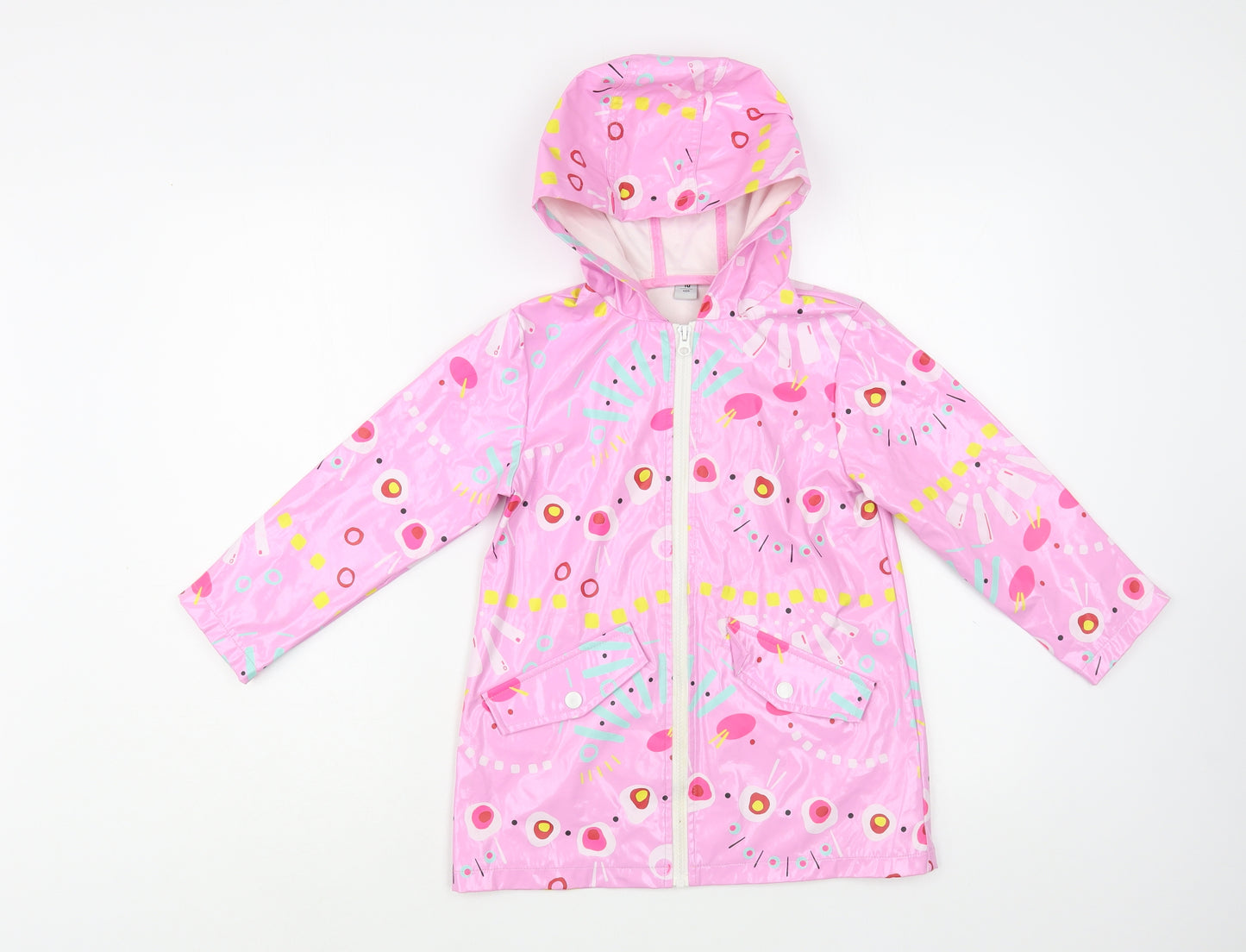 TU Girls Pink Geometric  Rain Coat Coat Size 5-6 Years  Zip