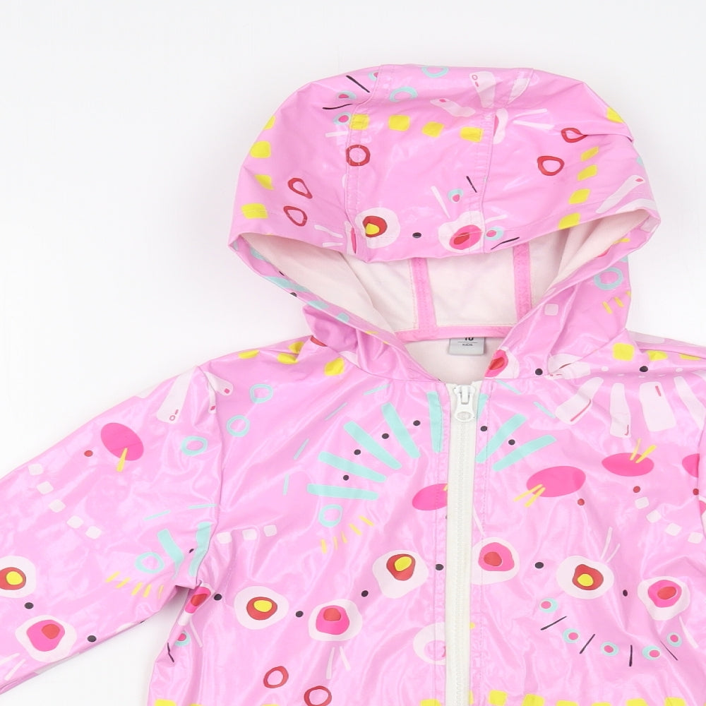 TU Girls Pink Geometric  Rain Coat Coat Size 5-6 Years  Zip